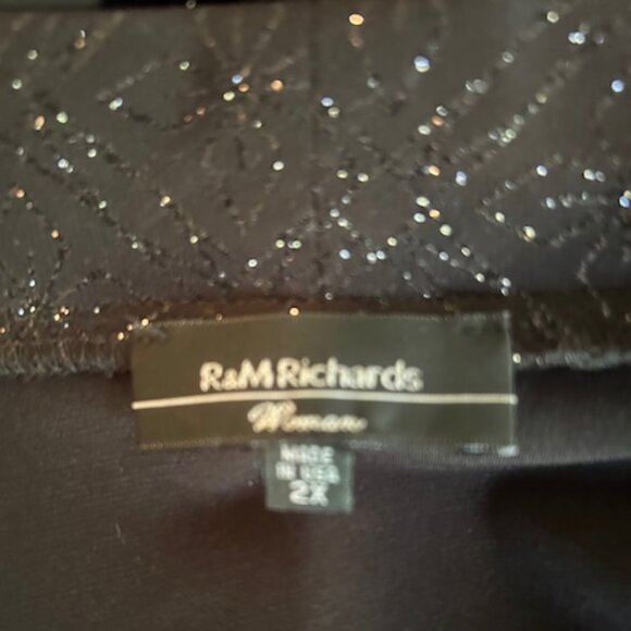 R & M Richards Black glitter black sheer sleeves open cardigan blazer, size 2X - Picture 4 of 5